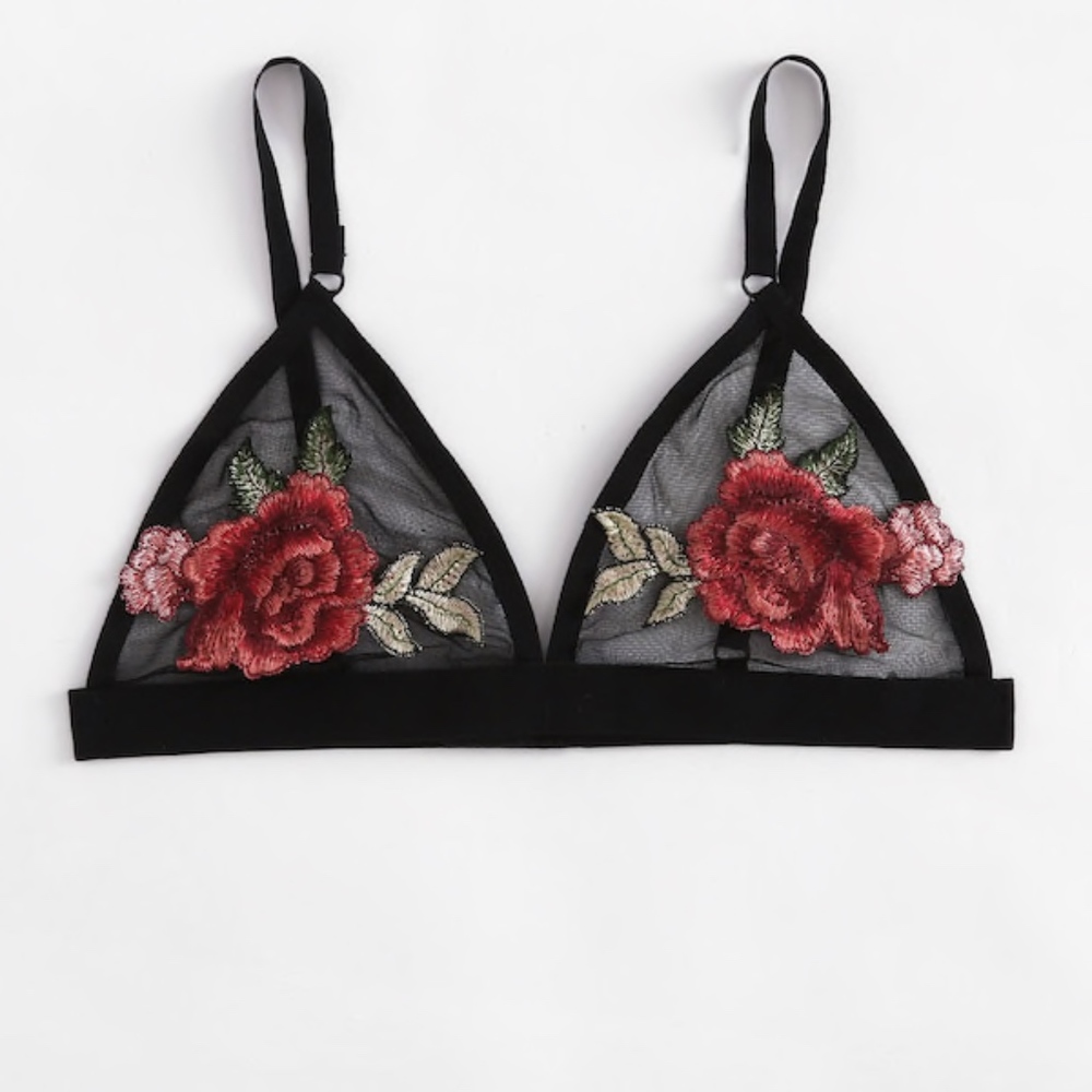BRAND NEW Embroidered Rose Mesh Bralette